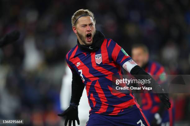 Walker Zimmerman of United States reacts after his teammate Weston McKennie scored the first goal during the FIFA World Cup Qatar 2022 qualifying...