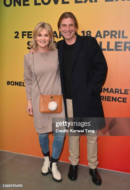 Anthea Turner and Mark Armstrong attend the Bob Marley One Love Experience grand opening at the Saatchi Gallery on February 02, 2022 in London,...