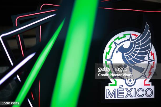 New logo of Mexico national football team outside Azteca Stadium prior to the match between Mexico and Panama as part of the Concacaf 2022 FIFA World...