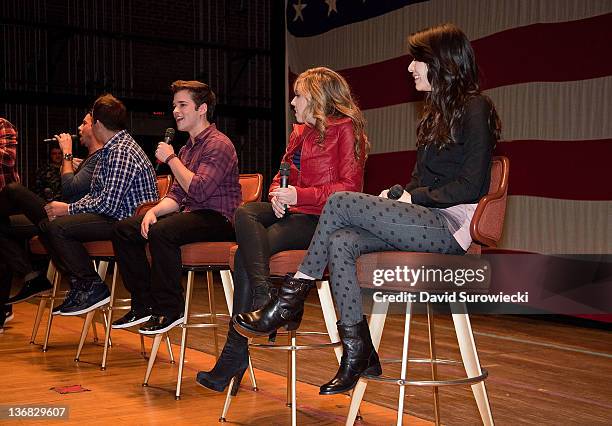 Nathan Kress addresses the crowd during a question and answer session at Naval Submarine Base New London on January 11, 2012 in Groton, Connecticut....