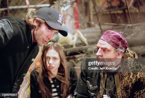 Rock and Roll singer Meat Loaf and actress Angelina Jolie listen to director Michael Bay his video for his song "Rock and Roll Dreams Come Through"...