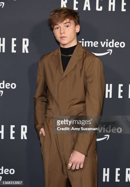 Maxwell Jenkins attends the premiere of Amazon Prime's new series "Reacher" at The Grove on February 02, 2022 in Los Angeles, California.