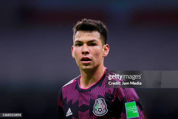 Hirving Lozano of Mexico looks on during the match between Mexico and Panama as part of the Concacaf 2022 FIFA World Cup Qualifier at Azteca Stadium...