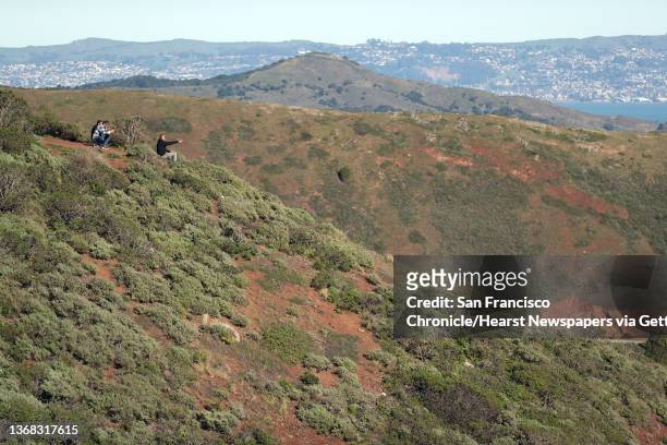 Tourists hang out in the Marin Headlands in Sausalito, Calif., on Tuesday, February 1, 2022. The Bay Area has been experienced more dry weather and...