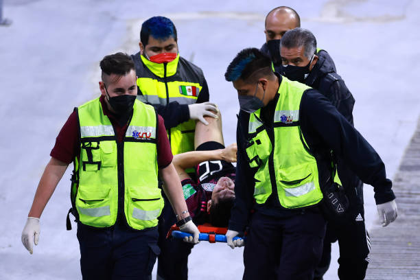 Hirving Lozano of Mexico is stretchered off after an injury during the match between Mexico and Panama as part of the Concacaf 2022 FIFA World Cup...