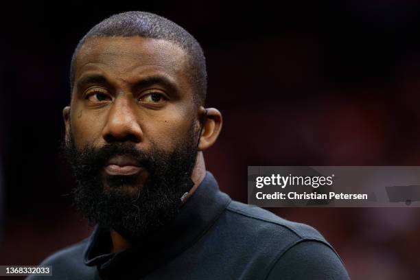 Brooklyn Nets player development assistant, Amar'e Stoudemire looks on during the second half of the NBA game at Footprint Center on February 01,...