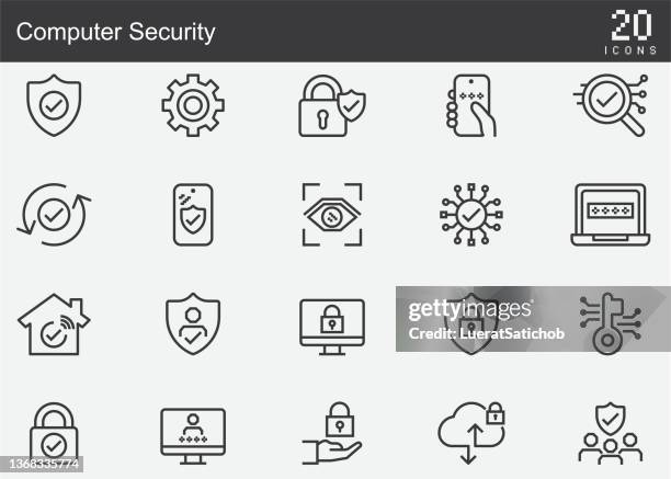 computer security line icons - japanese cloud pattern stock illustrations