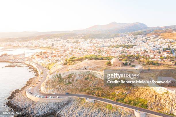 aerial view of the old fortezza, citadel of rethymno - crete rethymnon stock pictures, royalty-free photos & images