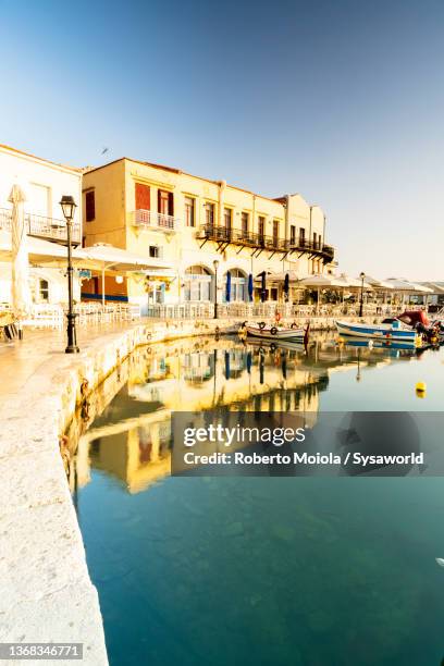 venetian harbor of rethymno at dawn, crete - crete rethymnon stock pictures, royalty-free photos & images