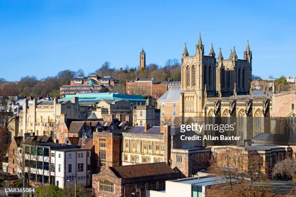 aerial view of the skyline of  bristol city in somerset - bristol skyline stock pictures, royalty-free photos & images