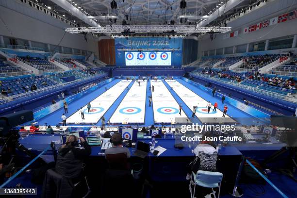 The National Aquatics Centre general view inside the stadium during the Curling Mixed Doubles Round Robin ahead of the Beijing 2022 Winter Olympics...