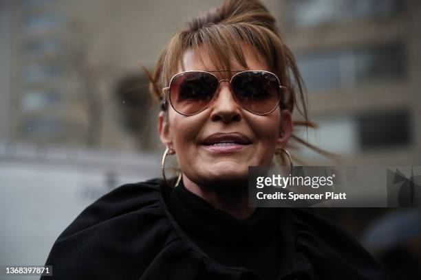 Former Alaska Governor Sarah Palin arrives at a federal court in Manhattan to resume a case against the New York Times after it was postponed because...