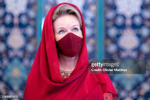 King Philippe of Belgium and Queen Mathilde of Belgium visit the Sultan Qaboos Grand Mosque on February 3, 2022 in Muscat, Oman. The King and Queen...