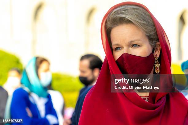 King Philippe of Belgium and Queen Mathilde of Belgium visit the Sultan Qaboos Grand Mosque on February 3, 2022 in Muscat, Oman. The King and Queen...