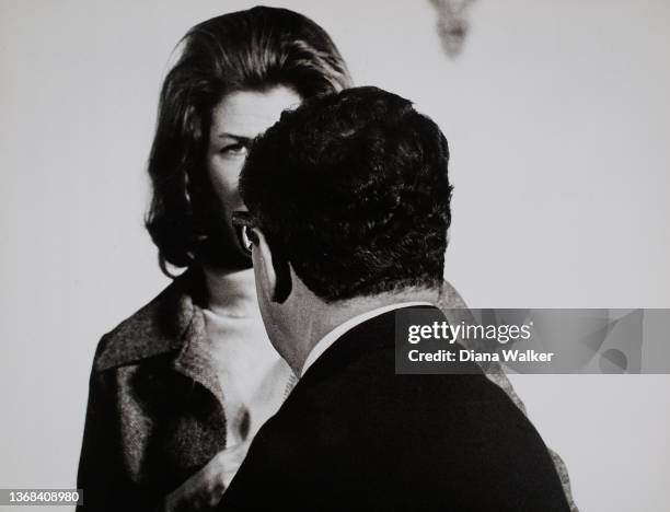 View of married couple, philanthropist Nancy Kissinger and US Secretary of State Henry Kissinger as they talk together at an unspecified event,...