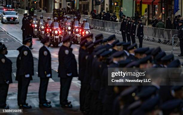 Police officers gathered for the wake of New York City Police Officer Wilbert Mora at St. Patrick's Cathedral in Manhattan as a contingent of...