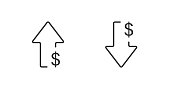 Dollar arrow isolated icon in line style. Rising and falling currency. Vector business concept