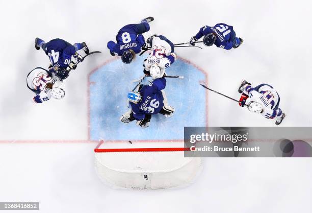 Team United States celebrates a goal by forward Alex Carpenter of Team United States during the first period during the Women's Ice Hockey...