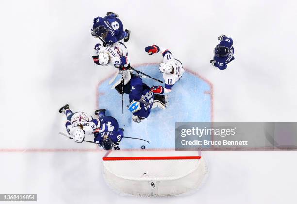 Team United States celebrates a goal by forward Alex Carpenter of Team United States during the first period during the Women's Ice Hockey...
