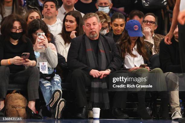 New York Knicks owner James L. Dolan sits courtside during the game against the Memphis Grizzlies on February 2, 2022 at Madison Square Garden in New...