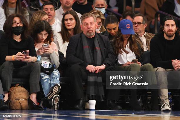 New York Knicks owner James L. Dolan sits courtside during the game against the Memphis Grizzlies on February 2, 2022 at Madison Square Garden in New...