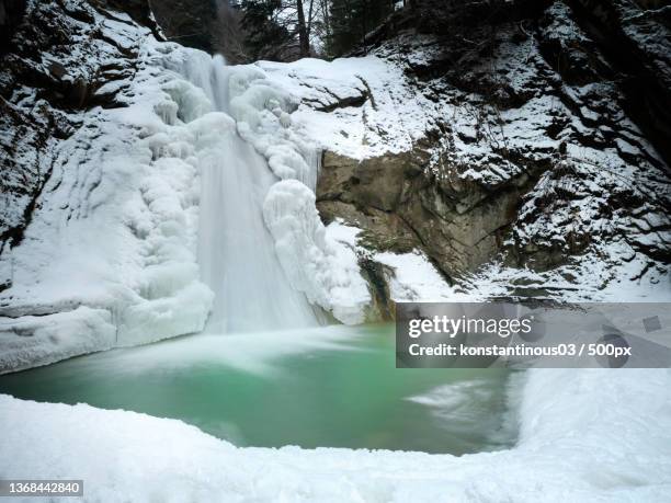 casoca waterfall,scenic view of waterfall in forest,romania - frozen waterfall stockfoto's en -beelden