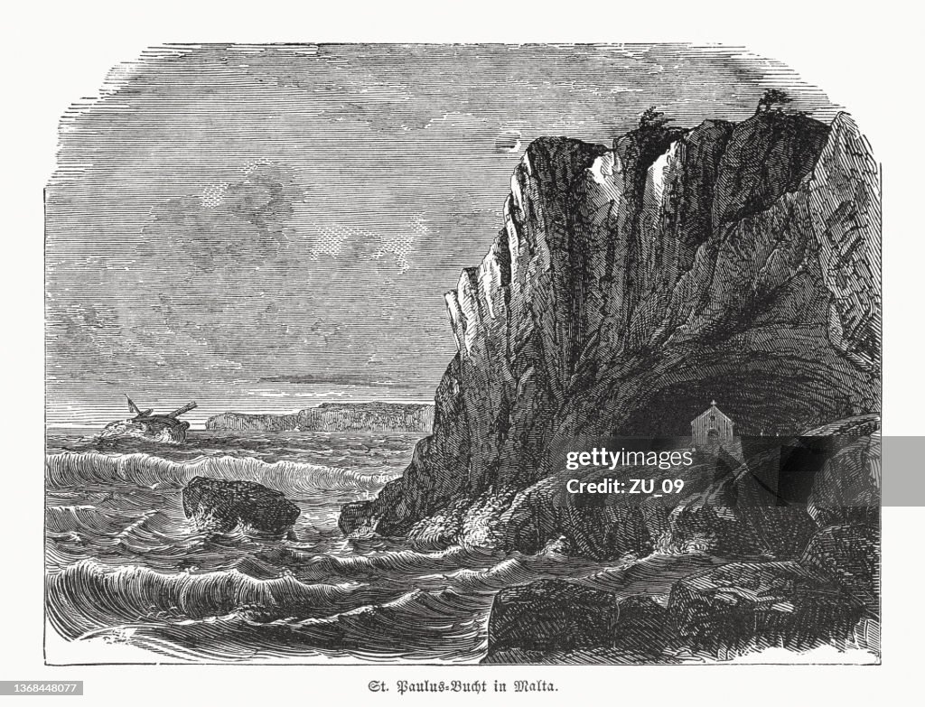 St. Paul's Bay in Malta, wood engraving, published in 1862