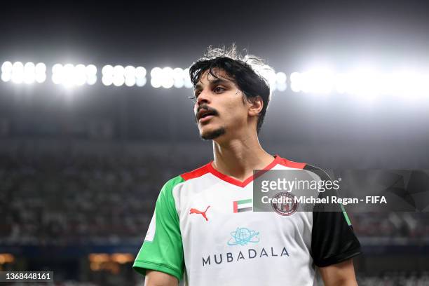 Ahmed Al Hashmi of Al Jazira Club looks on following their victory in the FIFA Club World Cup UAE 2021 1st Round match between Al Jazira Club and AS...