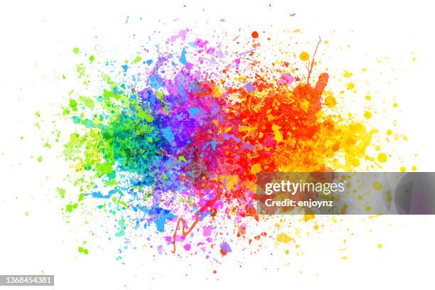 ilustraciones, imágenes clip art, dibujos animados e iconos de stock de explosión de confeti de pintura arco iris - pintura