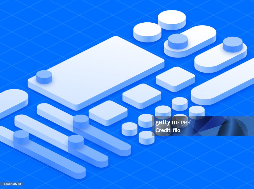Isometrische Benutzeroberfläche UI UX Design Elements Blueprint Hintergrund