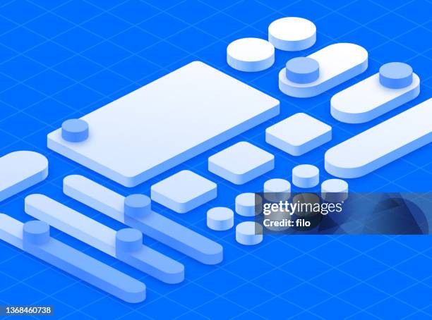 isometric user interface ui ux design elements blueprint background - ui buttons stock illustrations