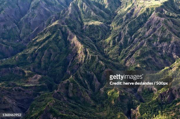 cirque de cilaos,high angle view of trees on mountain,reunion - la reunion stock pictures, royalty-free photos & images