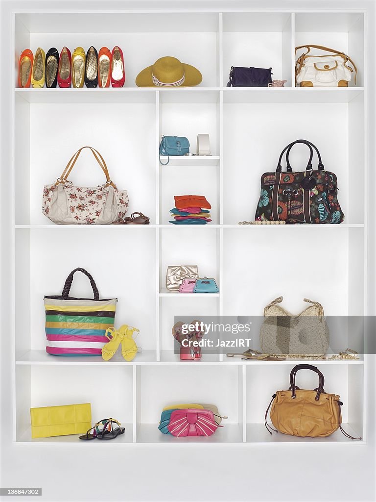 Shelves filled with women's accessories