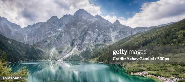 the hidden lake,panoramic view of lake and mountains against sky,morskie oko,poland - karpaterna bildbanksfoton och bilder