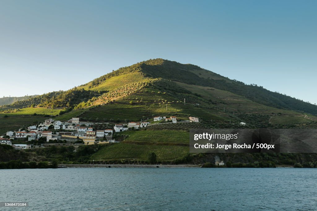 Douro River,Scenic view of lake by buildings against clear sky,Portugal