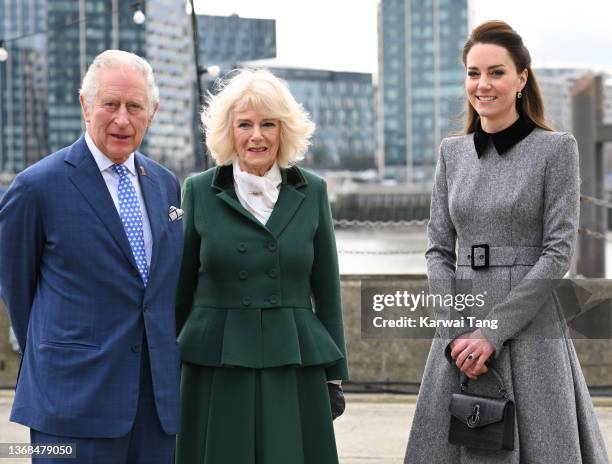 Prince Charles, Prince of Wales, Camilla, Duchess of Cornwall and Catherine, Duchess of Cambridge arrive for their visit to The Prince's Foundation...