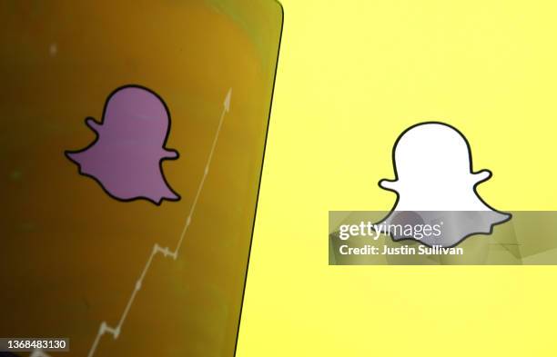 In this photo illustration, the Snapchat logo is displayed on a computer screen on February 03, 2022 in San Anselmo, California. Shares of Snapchat...