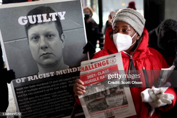 Demonstrators gather in front of the federal courthouse to protest the release from prison of former Chicago police officer Jason Van Dyke on...