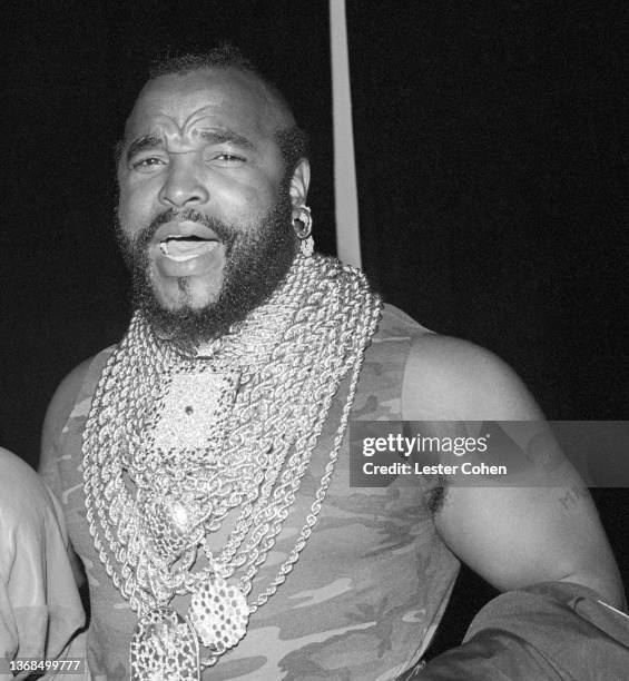 American actor, television personality, and retired bouncer, bodyguard and professional wrestler Mr. T, poses for a portrait during the celebration...