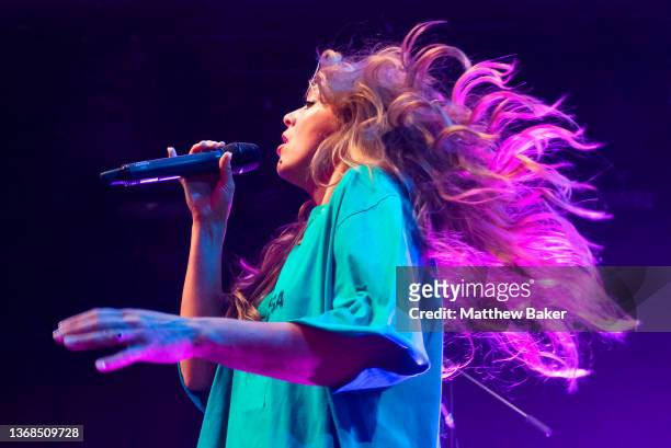 Becky Hill performs at Lafayette as part of War Child BRITs Week on February 03, 2022 in London, England.