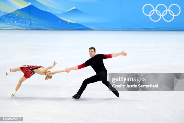 Alexa Knierim and Brandon Frazier of Team United States skate in the Pair Skating Short Program Team Event during the Beijing 2022 Winter Olympic...