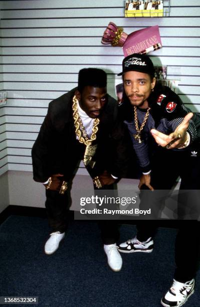 Rappers Big Daddy Kane and Ice-T poses for photos at Sound Warehouse in Chicago, Illinois in November 1988.