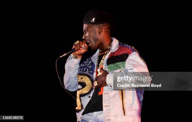 Rapper Rakim of Eric B. & Rakim performs at the International Amphitheatre in Chicago, Illinois in April 1990.