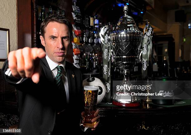 Gareth Southgate poses during a photo call to launch the Carlsberg Pub Cup at the Freemasons Arms on January 12, 2012 in London, England. The...