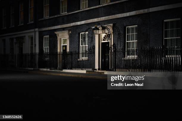 General view of the door to number 10, Downing Street on February 03, 2022 in London, England. Four close aides to the Prime Minister resigned have...