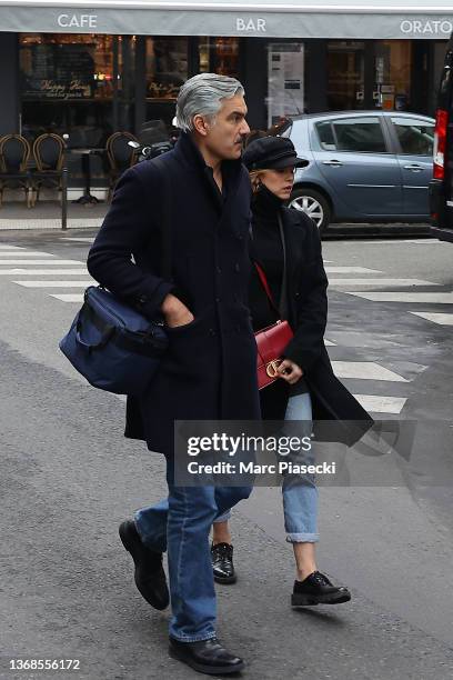 François Vincentelli and Alice Dufour attend Thierry Mugler's funerals at Oratoire Du Louvre on February 04, 2022 in Paris, France. Fashion Designer...