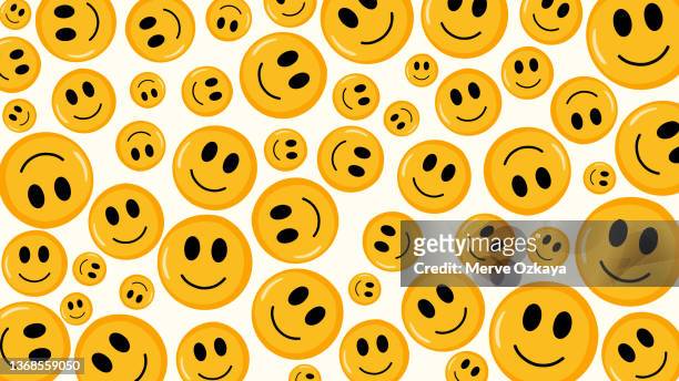 hand drawn seamless pattern with happy faces. emoji background. - smiley faces stock illustrations