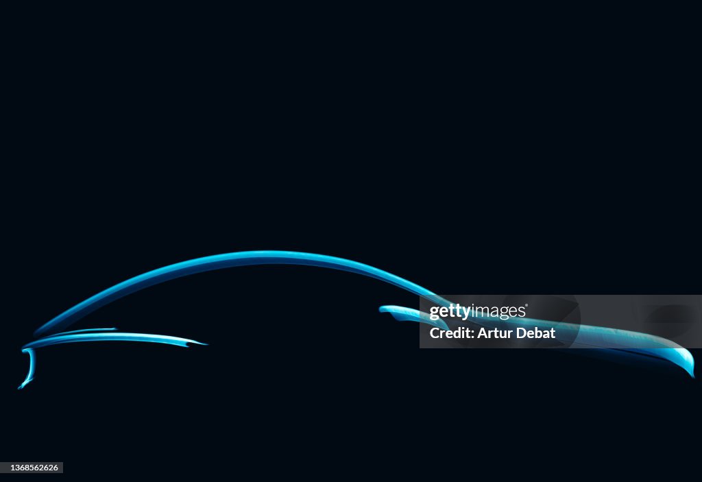Alternative energy in futuristic car with aerodynamic blue lines.