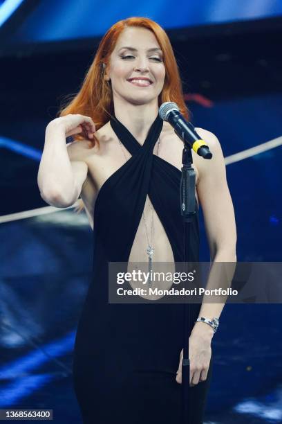 Italian singer Noemi at 72 Sanremo Music Festival. Third evening. Alberta Ferretti dress. Sanremo , February 3rd, 2022