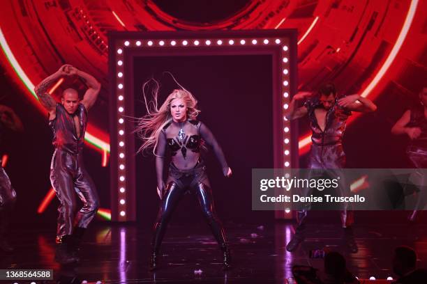 Drag performer Derrick Barry performs at RuPaul's Drag Race Live! at Flamingo Las Vegas on February 03, 2022 in Las Vegas, Nevada.